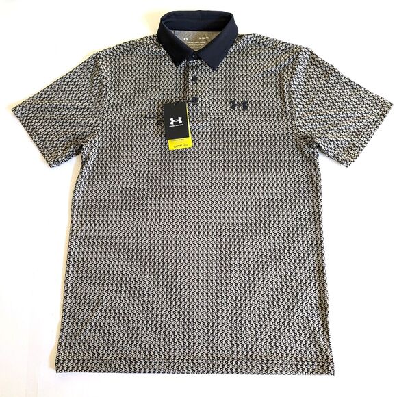 Under Armour Other - Under Armour Playoff Polo Shirt M Tan Black Micro Print UPF 40 Loose Fit READ